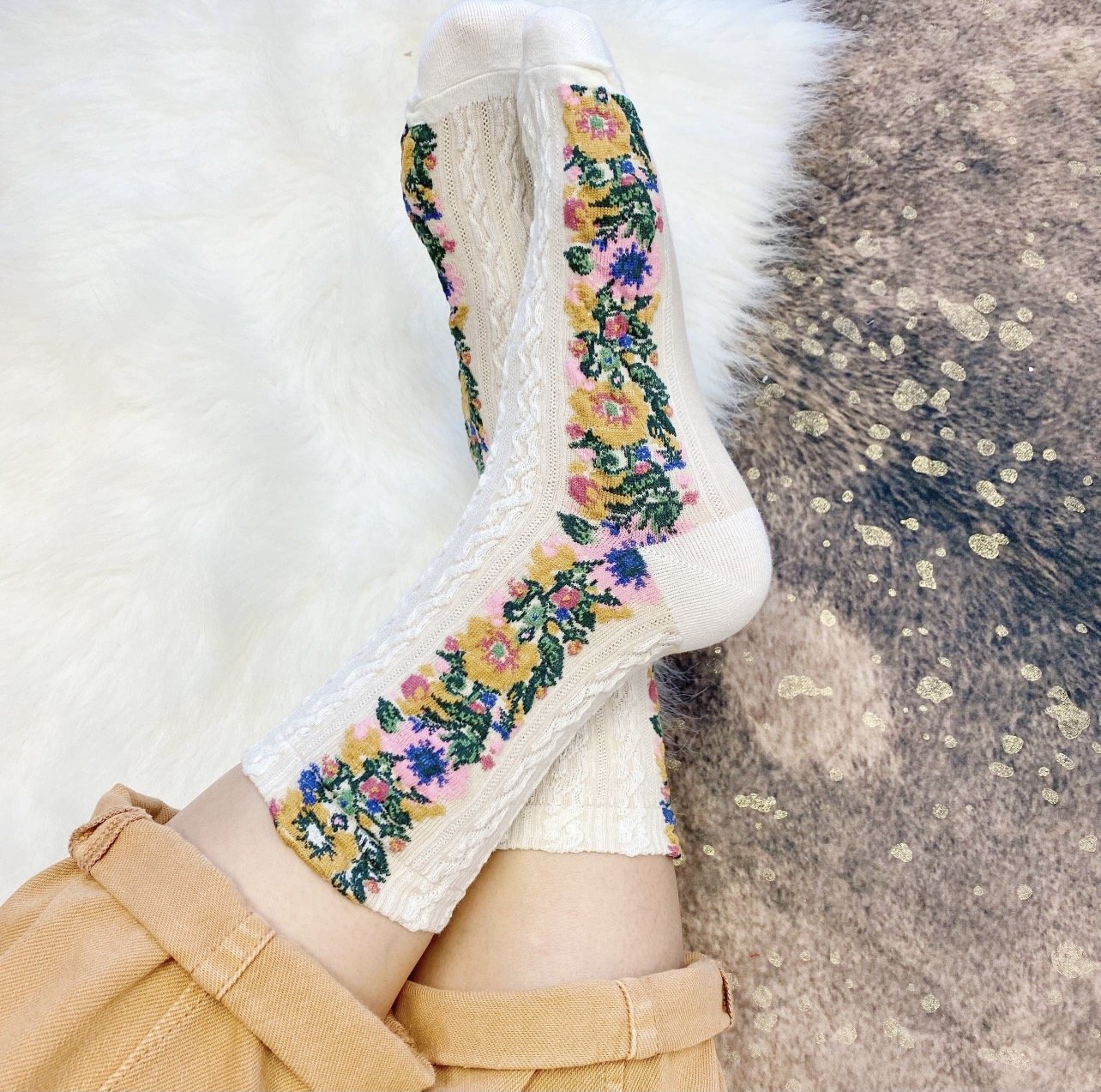 Embroidered Wildflower Socks